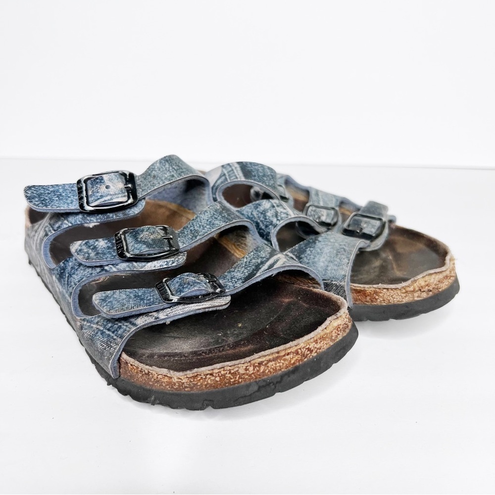 Birkenstock Papillo Florida Damask Blue 3 Strap Denim Jeans Sandals Size 5